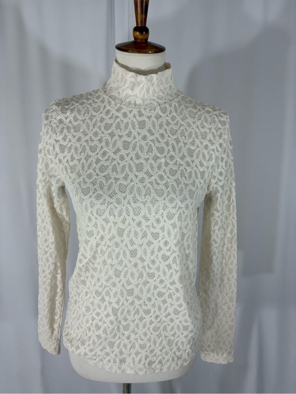 LOFT Ivory Lace Turtleneck Long Sleeve Top